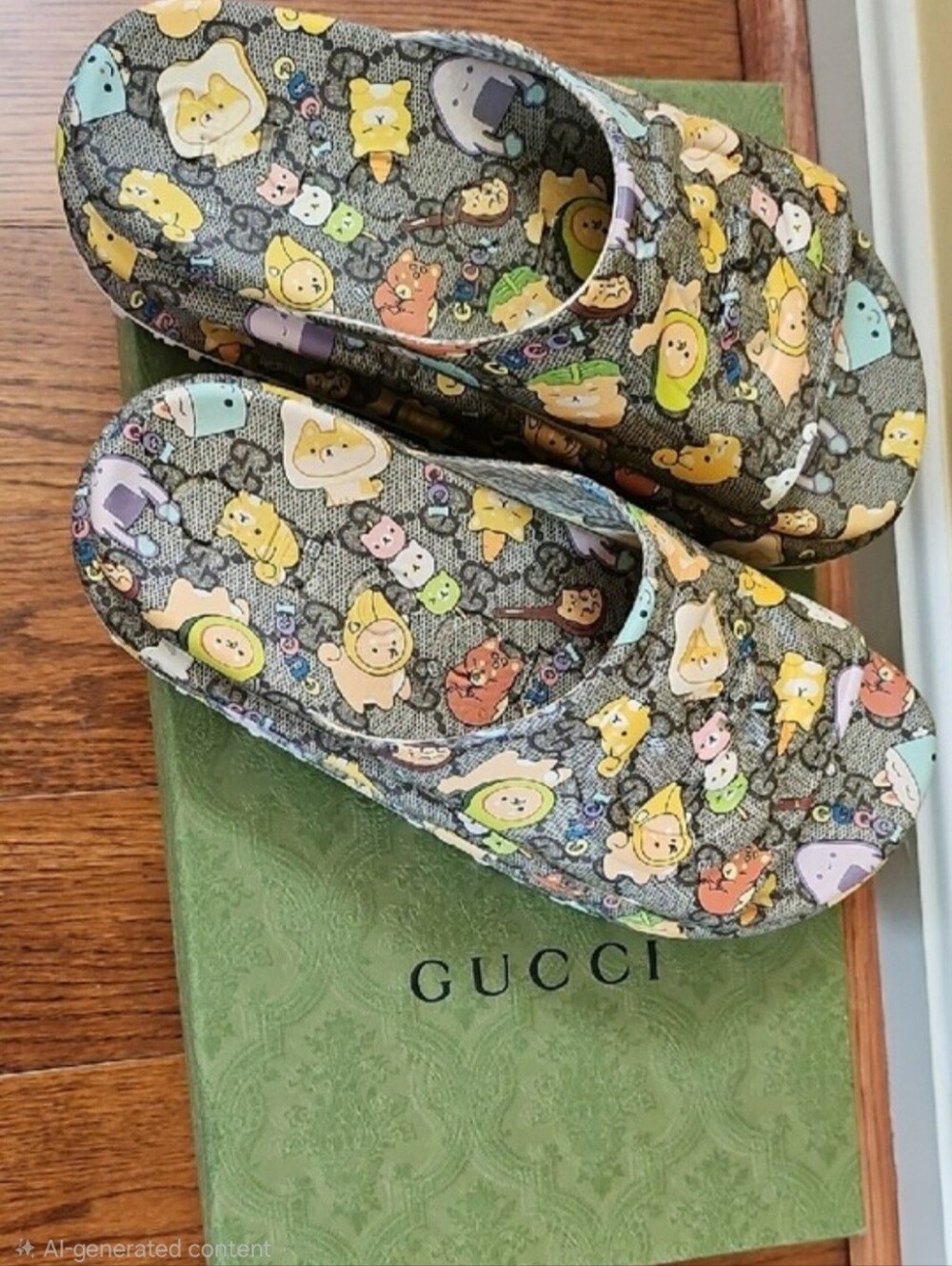 Gucci Platform Slides in Beige and Ebony